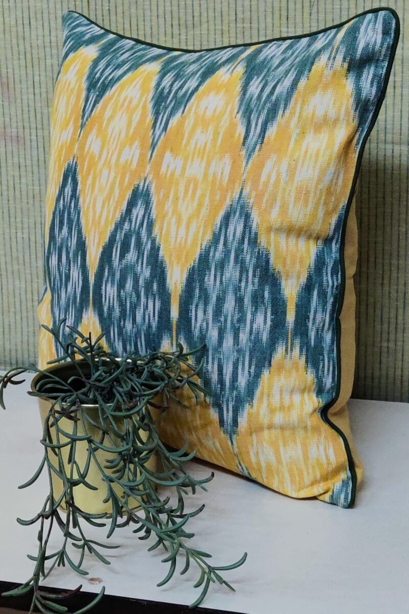 Cozy Cushion: Yellow Diamond Traditional Ikat Cushion Cover 16" X 16" - Image 5