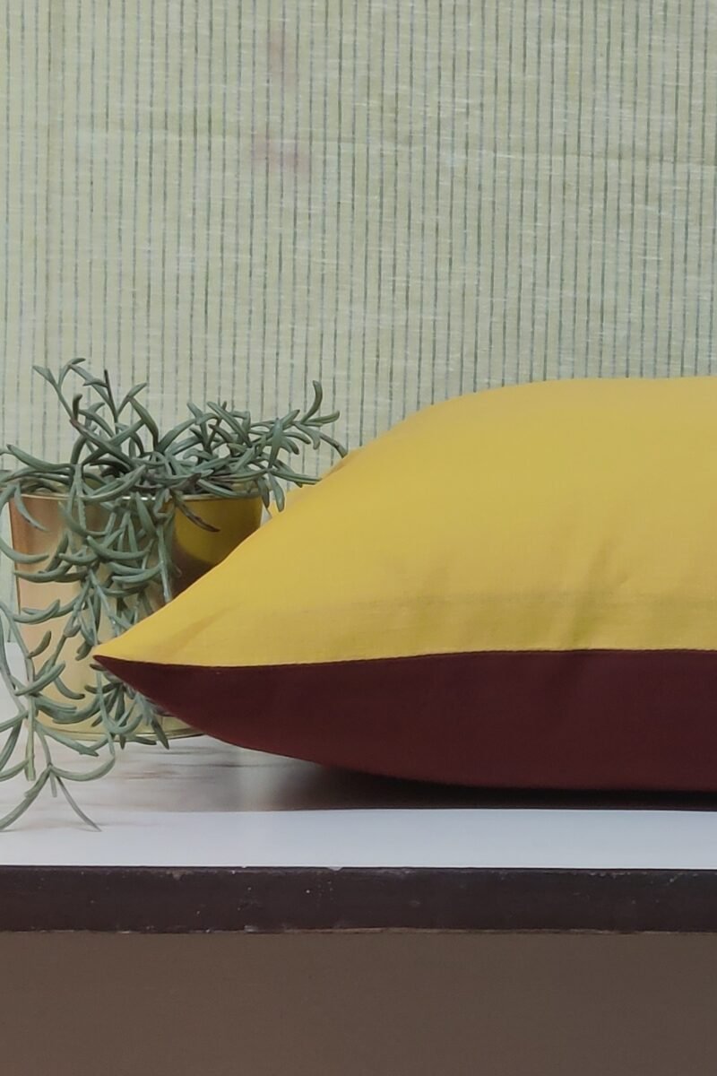 Cozy Cushion: Mustard and Brown Reversible Cotton Cushion Cover 16" X 16" - Image 2