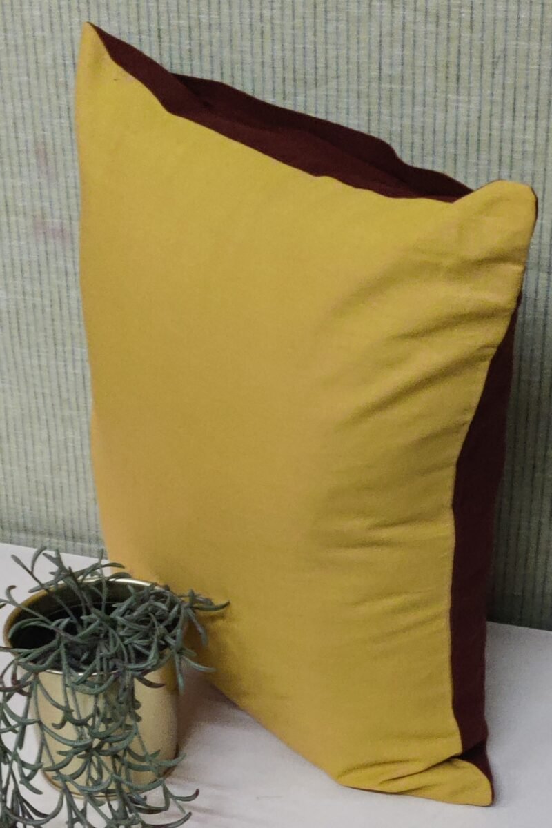 Cozy Cushion: Mustard and Brown Reversible Cotton Cushion Cover 16" X 16" - Image 3