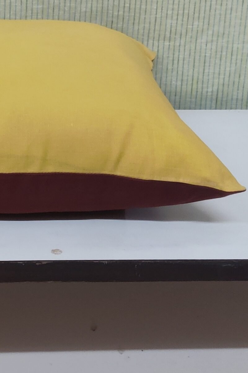 Cozy Cushion: Mustard and Brown Reversible Cotton Cushion Cover 16" X 16" - Image 4
