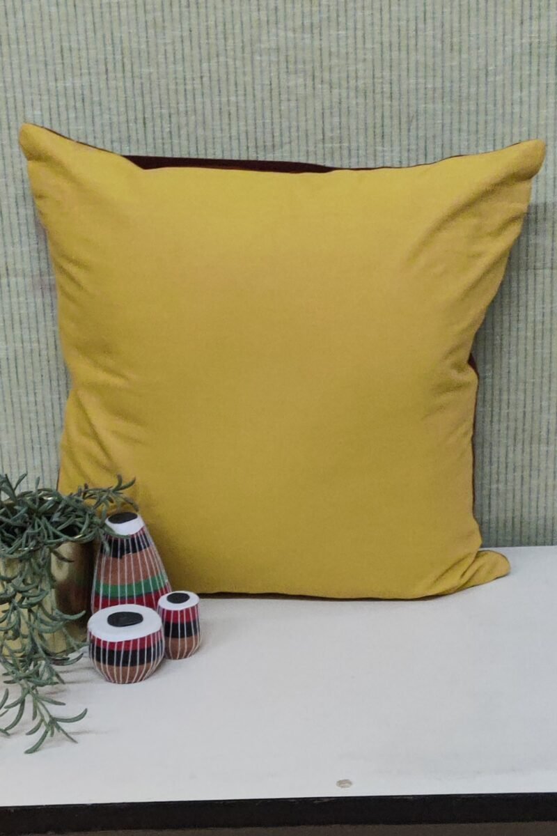 Cozy Cushion: Mustard and Brown Reversible Cotton Cushion Cover 16" X 16"