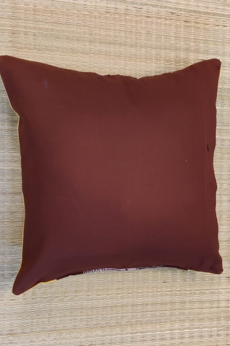 Cozy Cushion: Yellow Border and Brown Buddha Print Kalmakri Cotton Cushion Cover 16" X 16" - Image 7