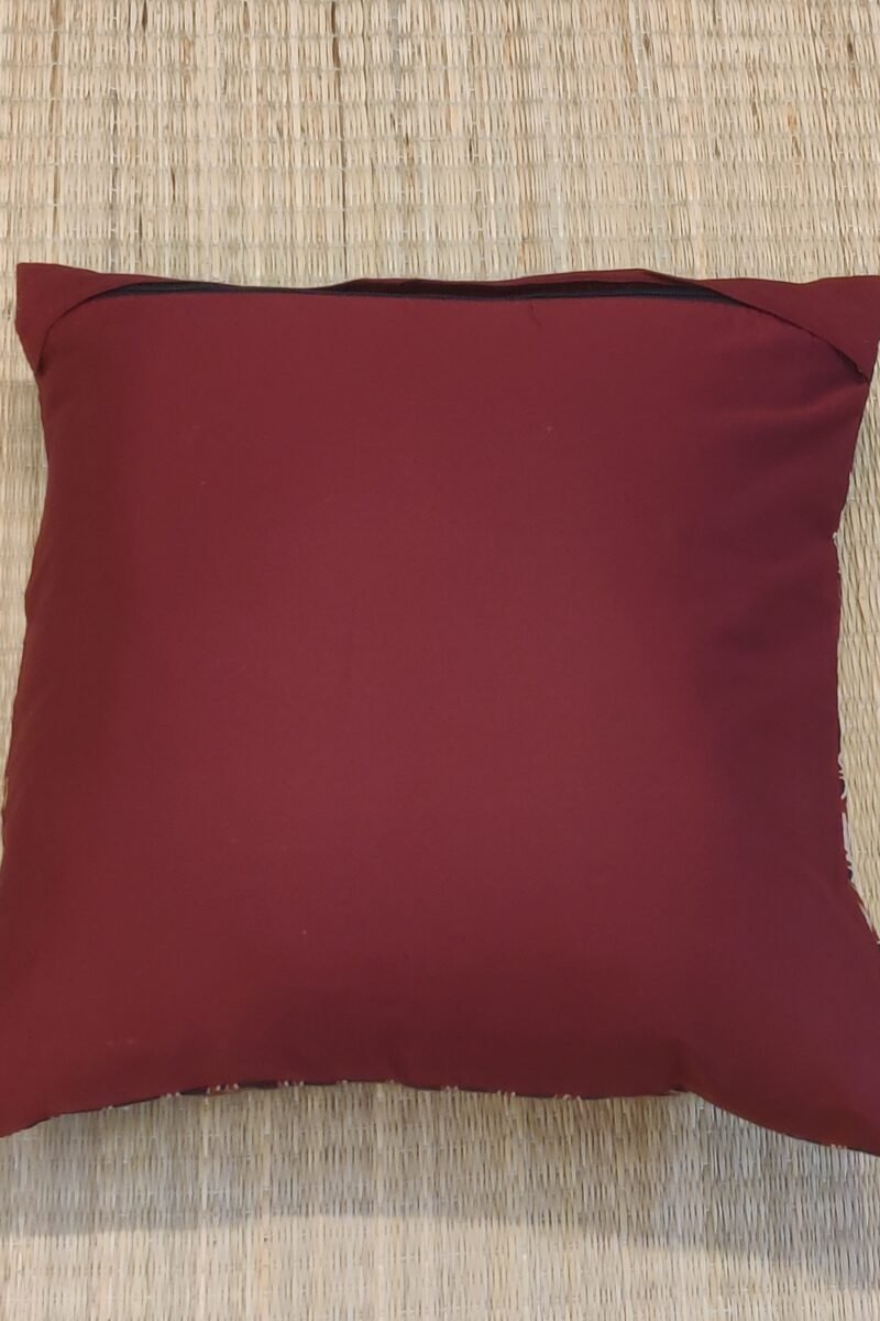 Cozy Cushion: Black Kalamkari Cotton with Maroon Figures Cushion Cover 16" X 16" - Image 7