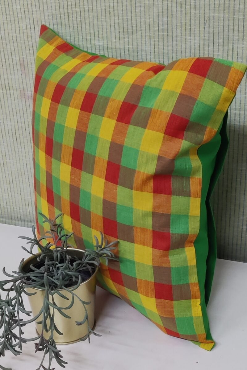 Cozy Cushion: Orange, Yellow, and Green Checkered South Cotton Cushion Cover 16" X 16" - Image 4