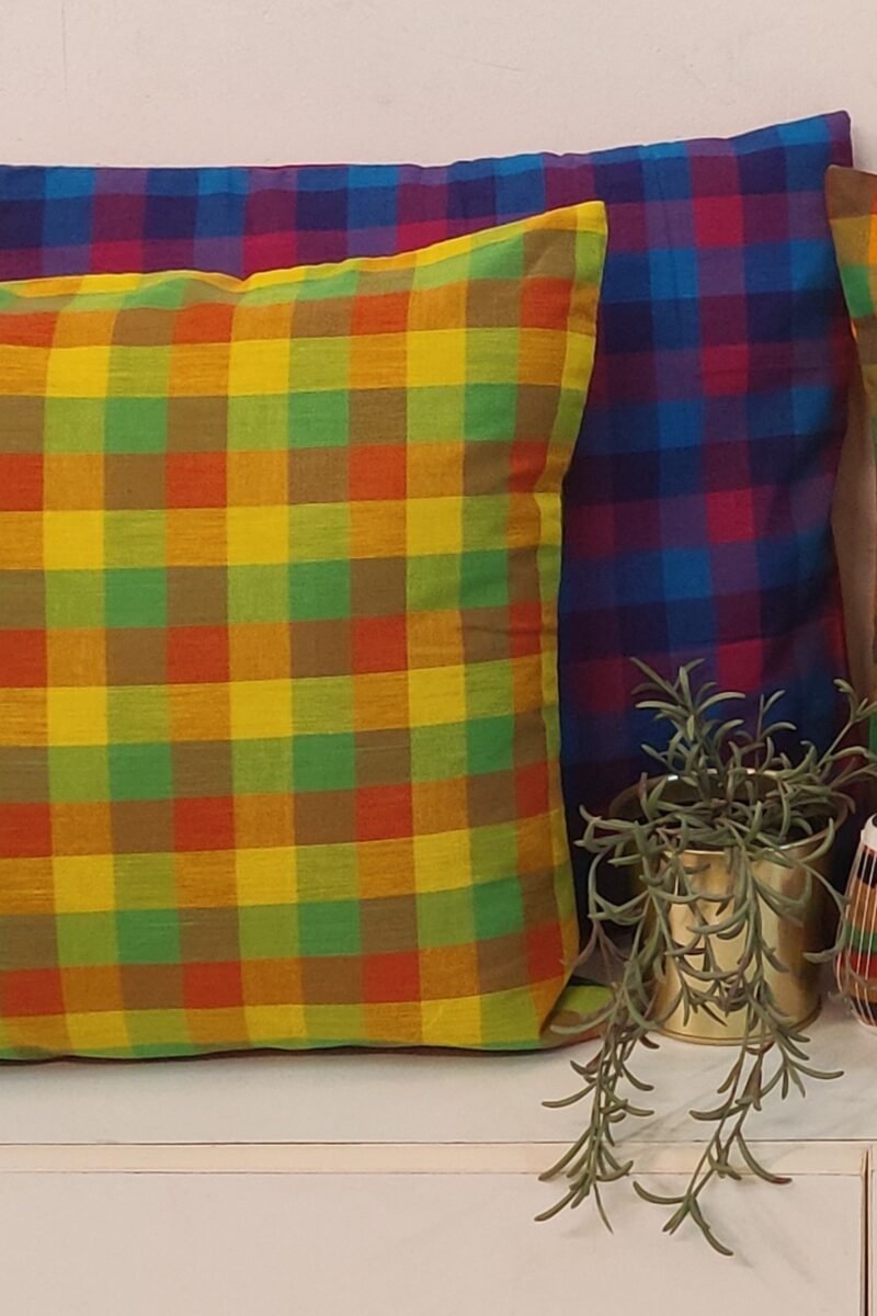 Cozy Cushion: Orange, Yellow, and Green Checkered South Cotton Cushion Cover 16" X 16" - Image 5