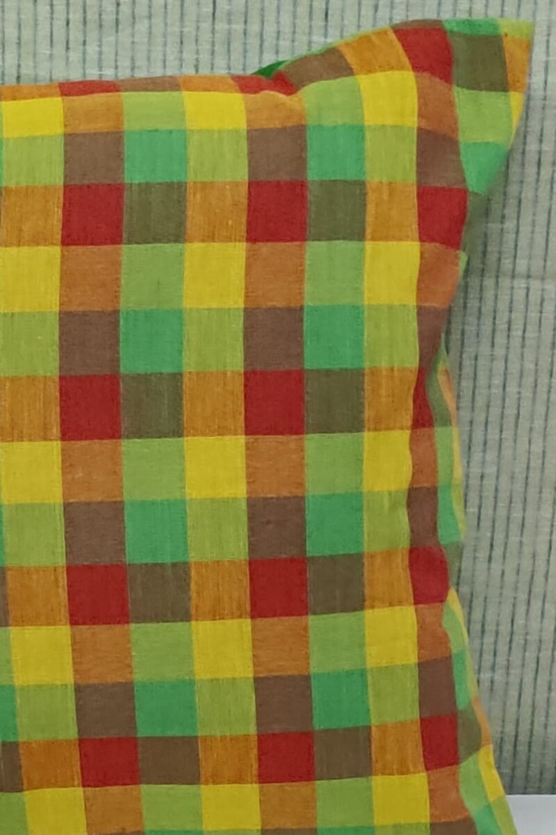 Cozy Cushion: Orange, Yellow, and Green Checkered South Cotton Cushion Cover 16" X 16" - Image 6