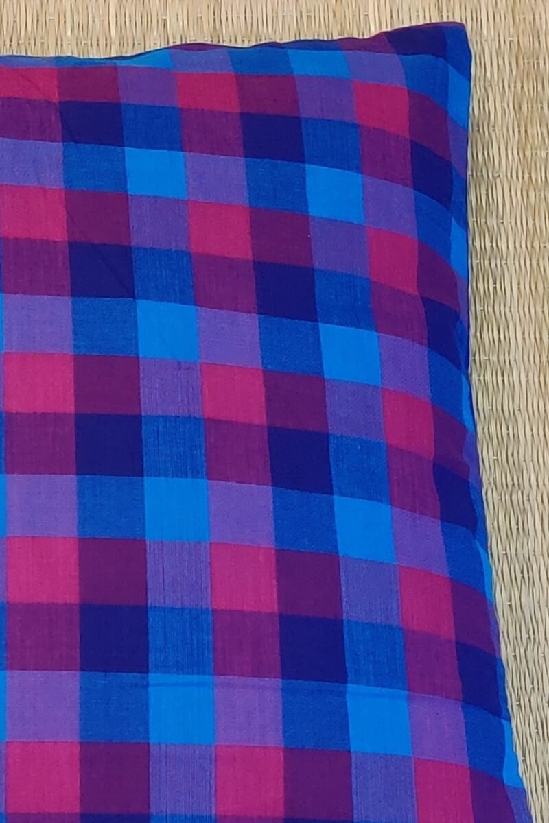 Cozy Cushion: Blue and Hot Pink Checkered Cushion South Cotton Cover 16" X 16" - Image 5