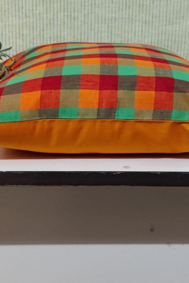 Cozy Cushion: Orange, Red, and Green Checkered South Cotton Cushion Cover 16" X 16" - Image 2