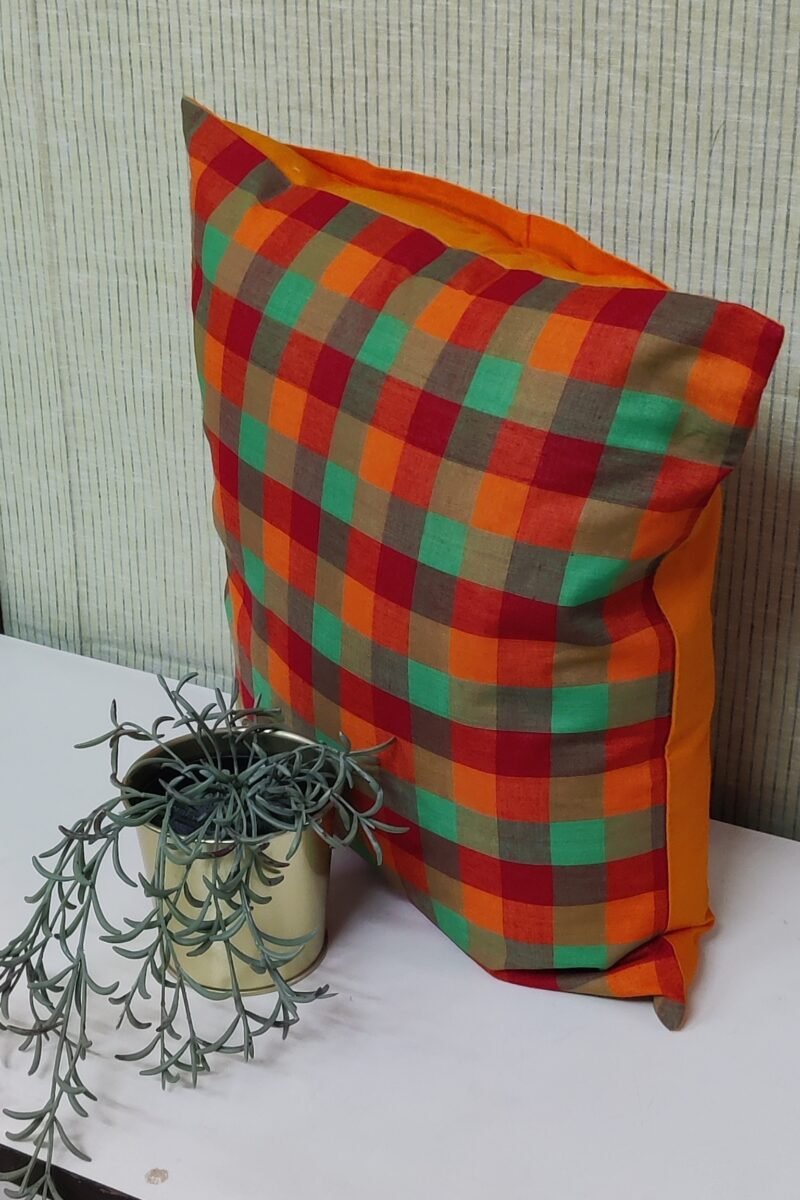 Cozy Cushion: Orange, Red, and Green Checkered South Cotton Cushion Cover 16" X 16" - Image 4