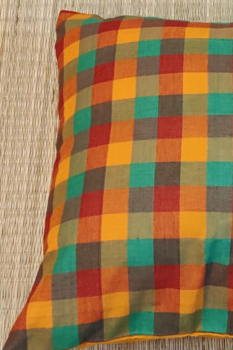 Cozy Cushion: Orange, Red, and Green Checkered South Cotton Cushion Cover 16" X 16" - Image 6