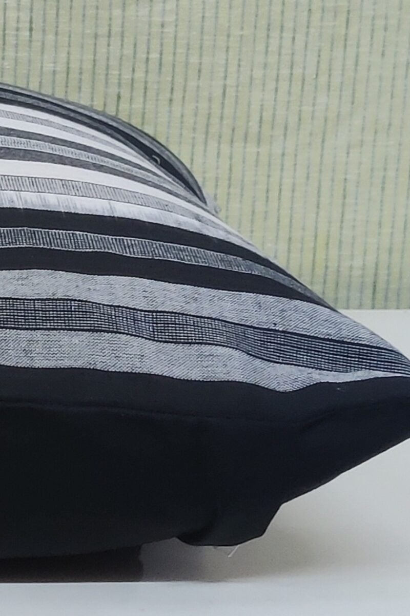 Cozy Cushion: White and Black Monochrome Striped Ikat Cotton Cushion Cover 16" X 16" - Image 6