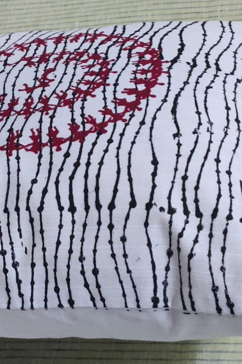 Cozy Cushion: White Self-Lined Cotton with Warli Block Print Cushion Cover 16" X 16" - Image 3