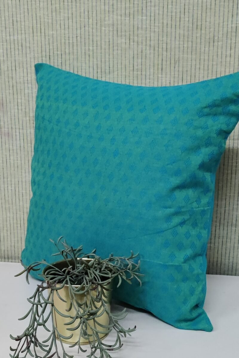 Cozy Cushion: Sea Green Diamond Weave South Handloom Cotton Cushion Cover 16" X 16" - Image 5