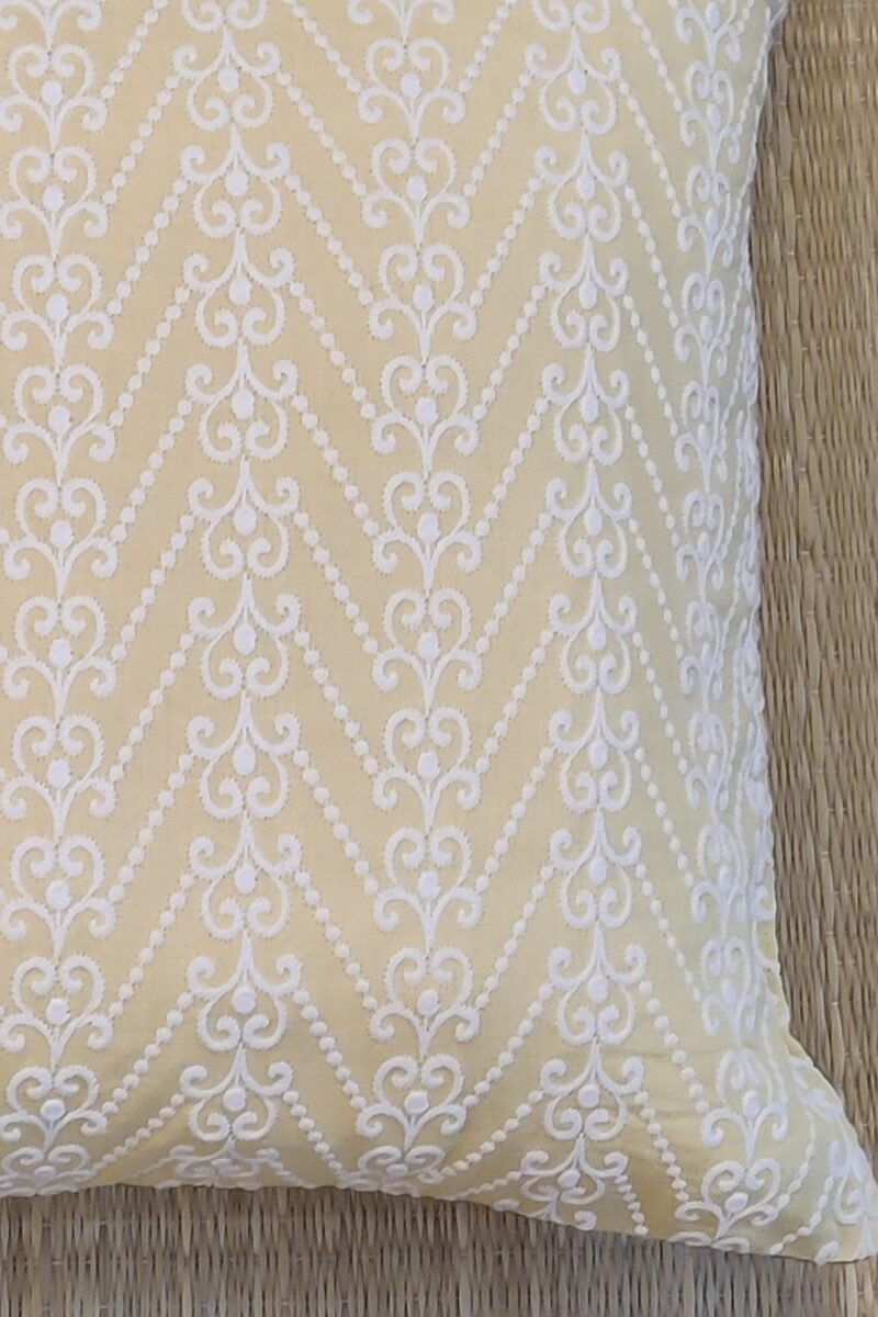 Cozy Cushion: Lemon Yellow Chikankari Cushion Cover 16" X 16" - Image 6