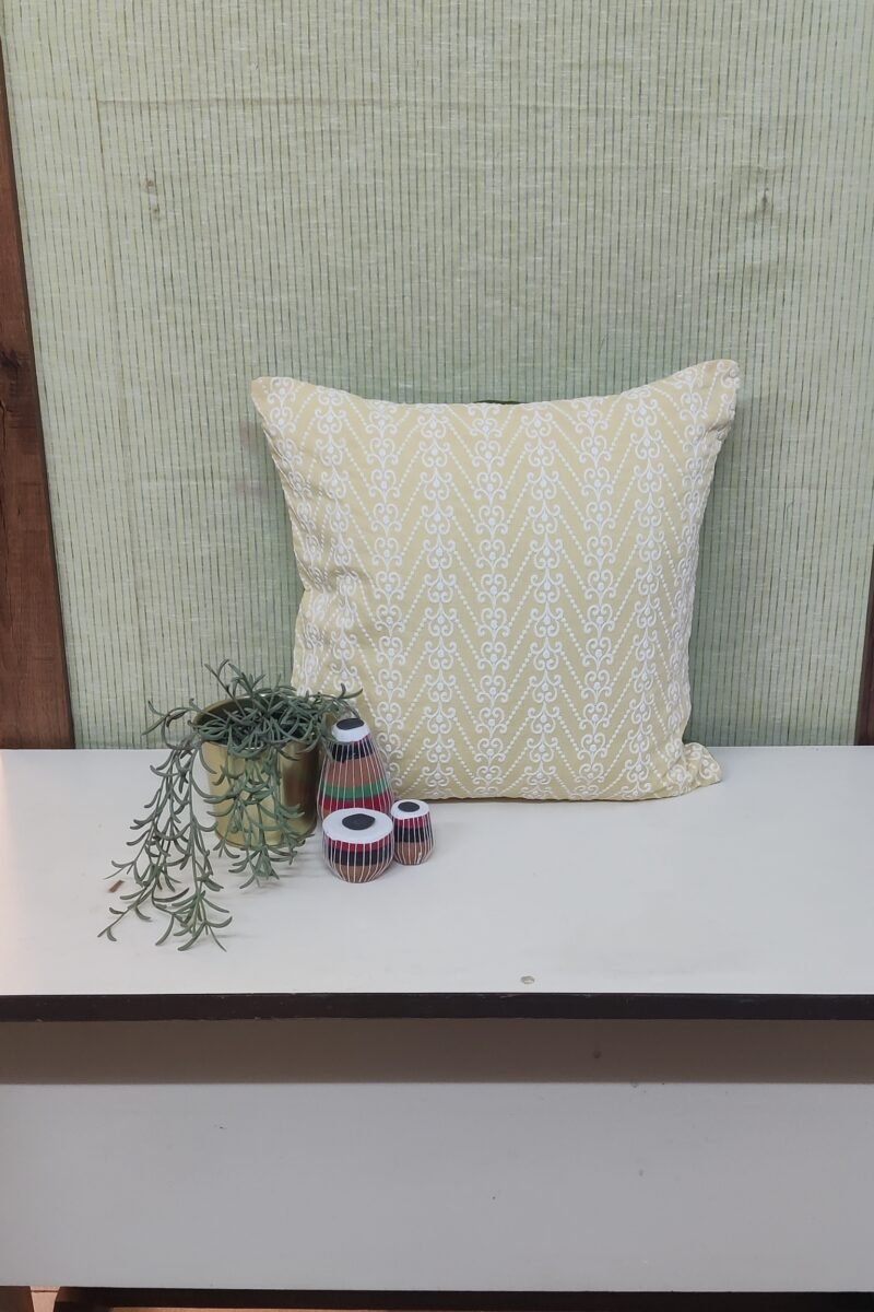 Cozy Cushion: Lemon Yellow Chikankari Cushion Cover 16" X 16"