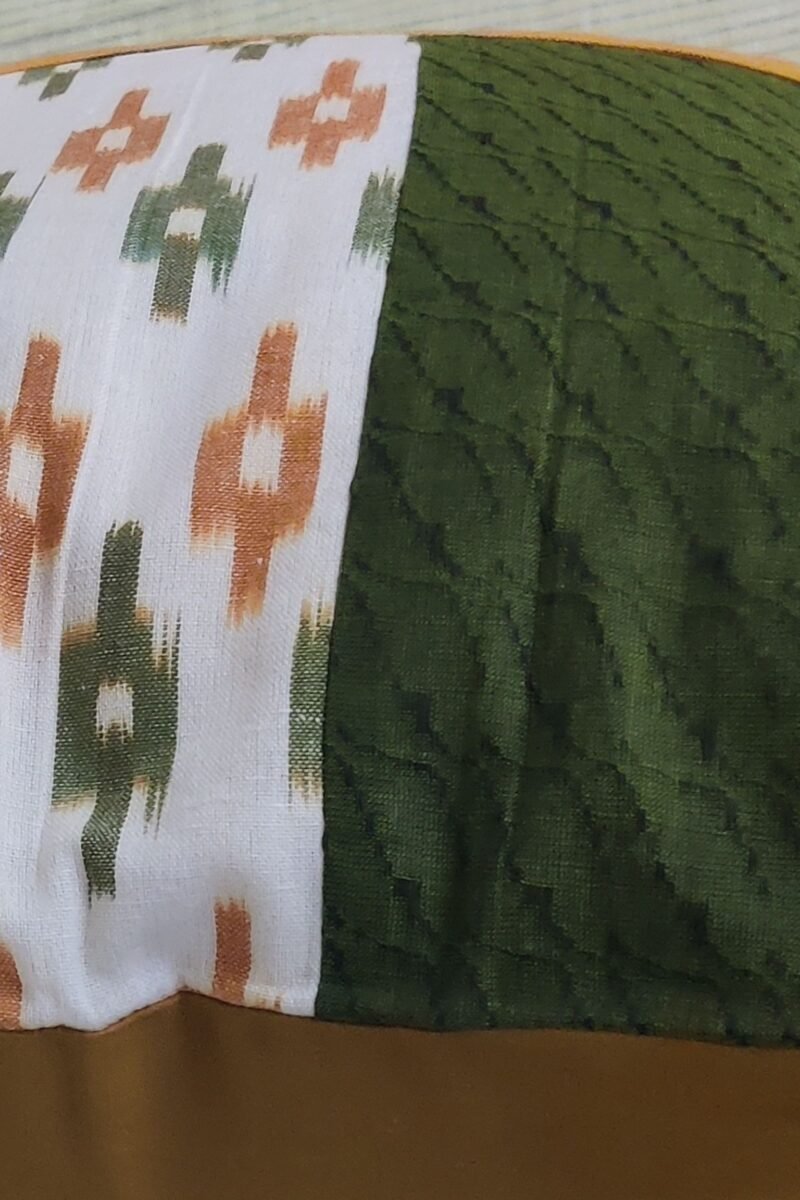 Cozy Cushion: Cream, Green and Mustard Patchwork with South Cotton Handloom Cushion Cover 16" X 16" - Image 6