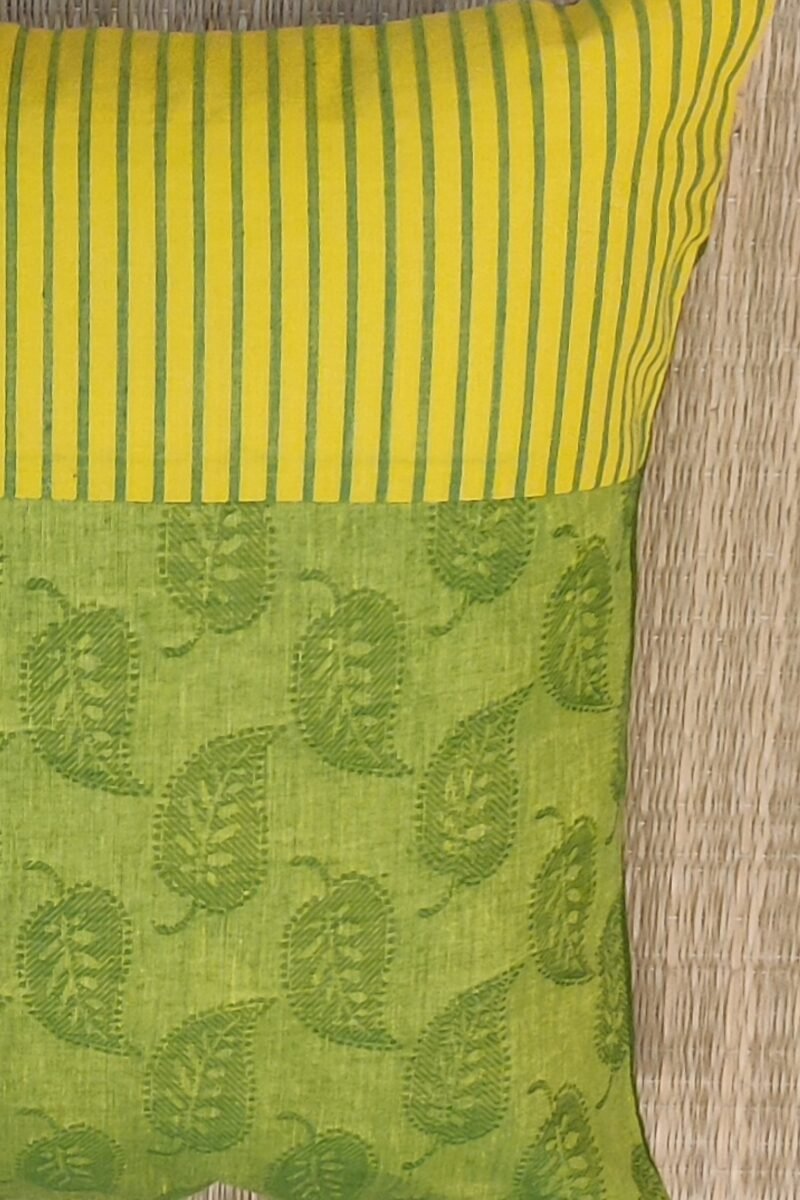 Cozy Cushion: Vibrant Green with Yellow Stripes Handloom Cotton Cushion Cover 16" X 16" - Image 6
