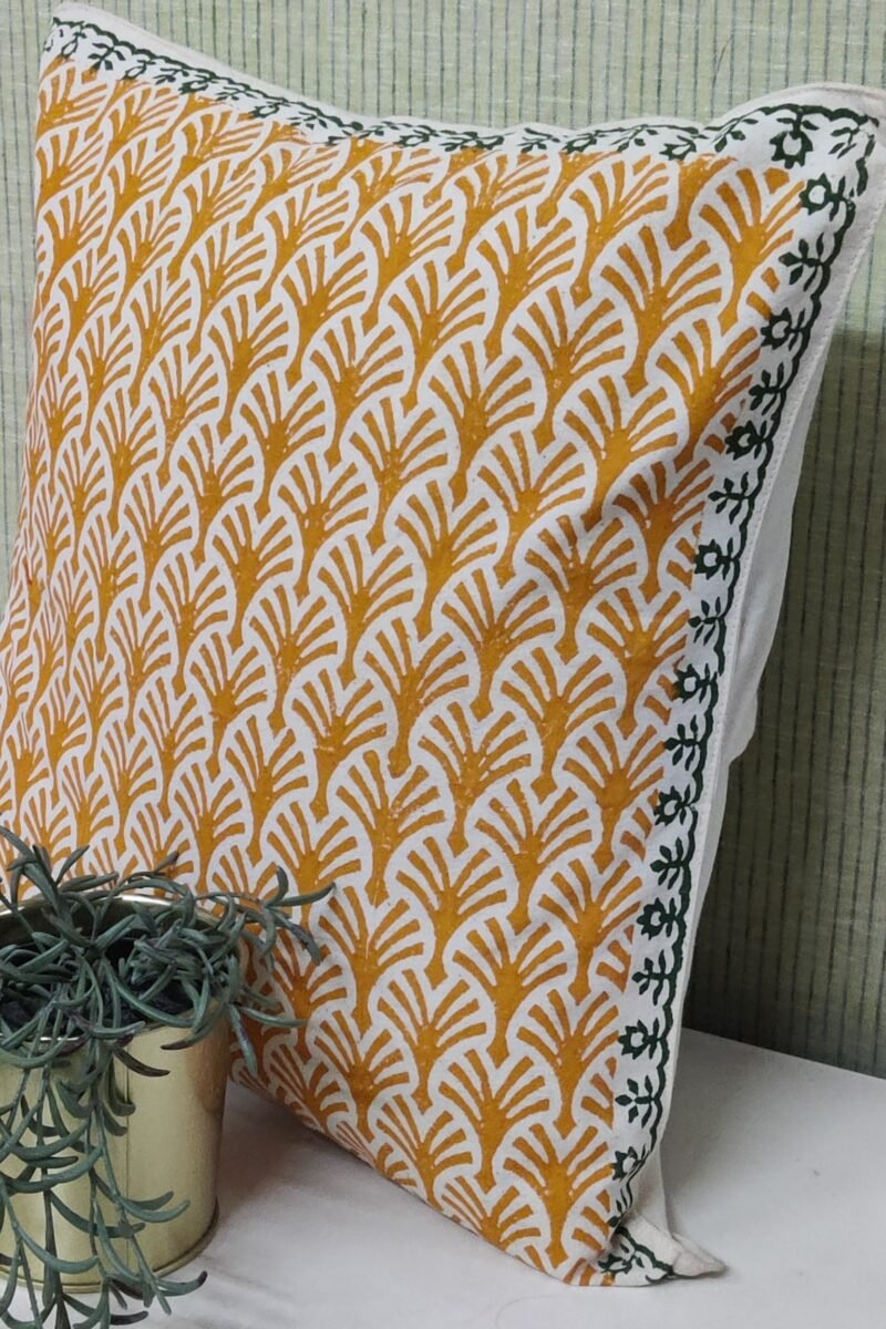 Cozy Cushion: Hand Block Printed Cream Kora Cotton Cushion Cover 16" X 16" - Image 3