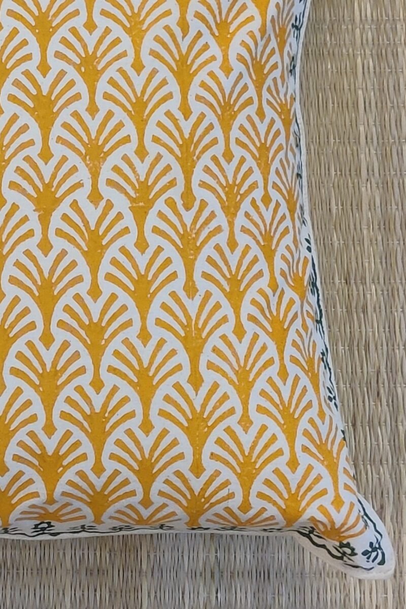 Cozy Cushion: Hand Block Printed Cream Kora Cotton Cushion Cover 16" X 16" - Image 5