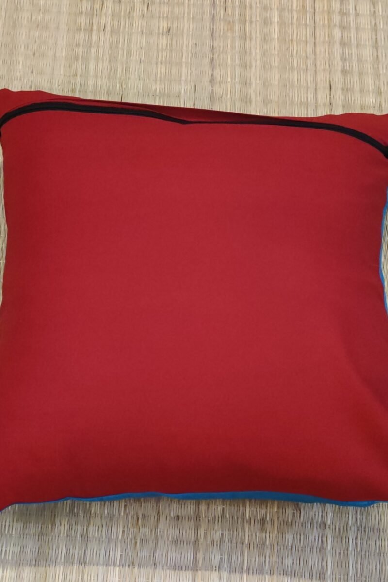 Cozy Cushion: Red Cotton with Teal Blue and Green Flowers Print Cushion Cover 16" X 16" - Image 5