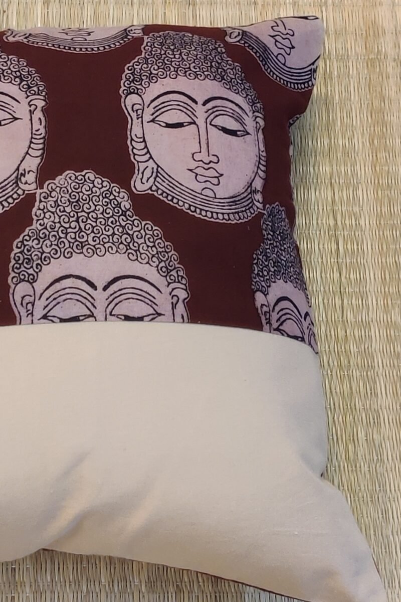 Cozy Cushion: Fawn and Buddha Print Kalmkari Cotton Cushion Cover 16" X 16" - Image 6