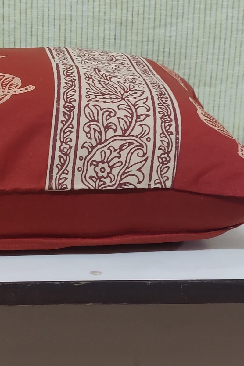 Cozy Cushion: Fawn and Rust With Single Leaf Hand Block Printed Cushion Cover 16" X 16" - Image 5