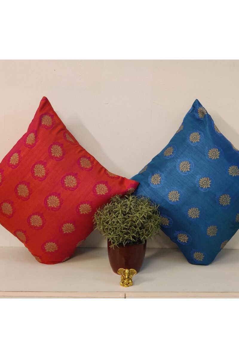 Cozy Cushion: Hot Pink Soft Silk With Gold Flower Motifs Cushion Cover 16" X 16" - Image 6