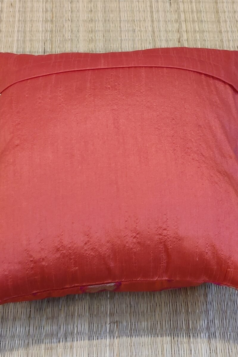 Cozy Cushion: Hot Pink Soft Silk With Gold Flower Motifs Cushion Cover 16" X 16" - Image 7
