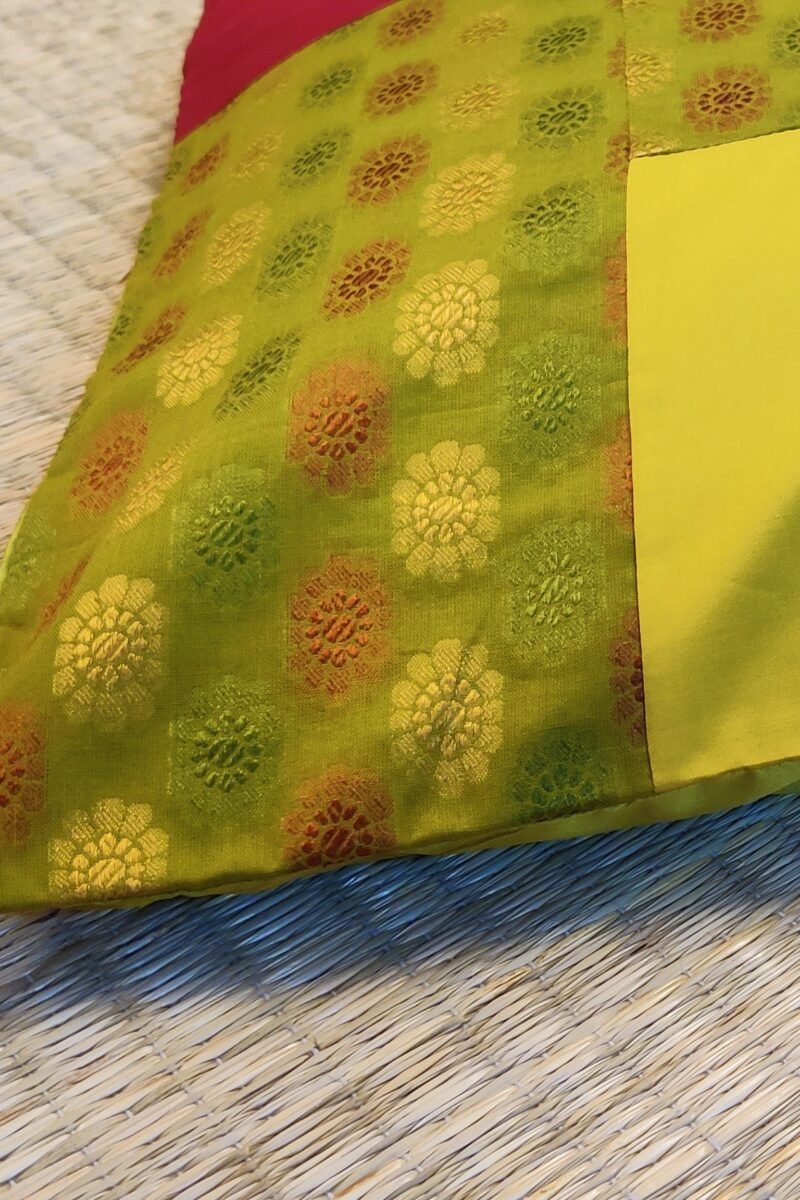 Cozy Cushion: Mehendi Green Cotton Pattu Silk With Maroon Box Pattern Cushion Cover 16" X 16" - Image 4