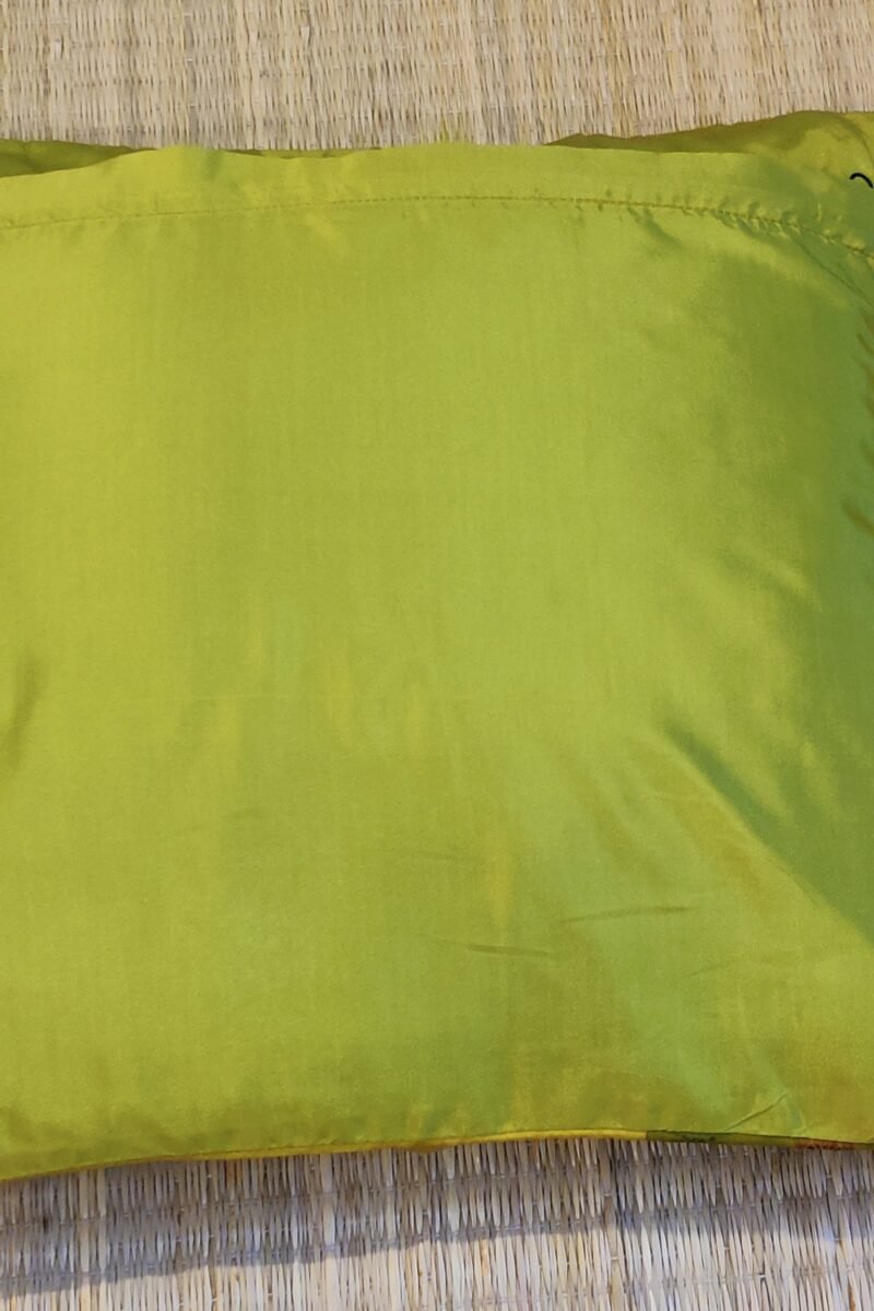 Cozy Cushion: Mehendi Green Cotton Pattu Silk With Maroon Box Pattern Cushion Cover 16" X 16" - Image 7