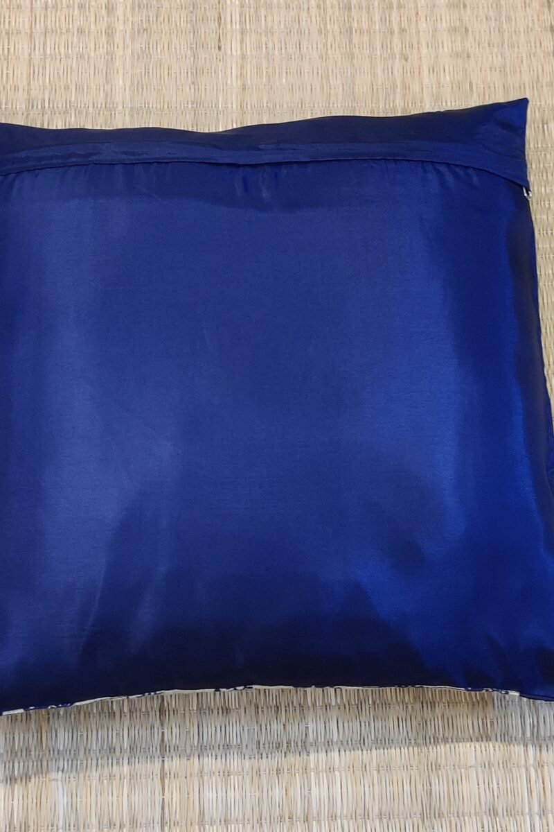 Cozy Cushion: Cream Tussar Silk With Figure and Flower Pattern in Navy Blue Cushion Cover 16" X 16" - Image 7