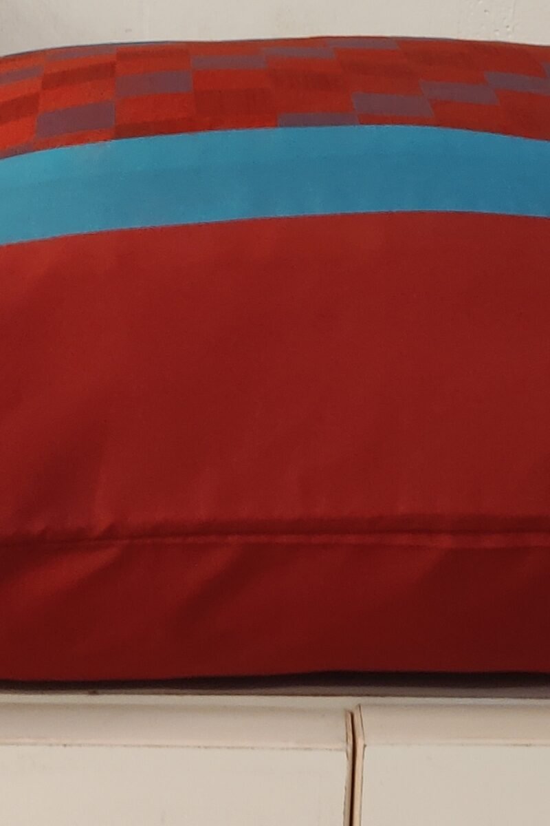Cozy Cushion: Maroon Pattu Silk With Blue Border Cushion Cover 16" X 16" - Image 6
