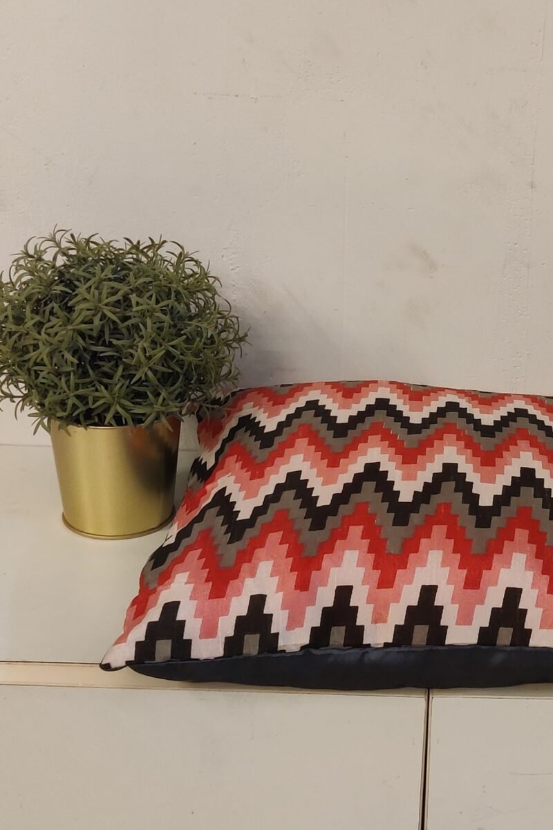 Cozy Cushion: Pink Grey and Black Pattu Silk With Digital Print Cushion Cover 16" X 16" - Image 4