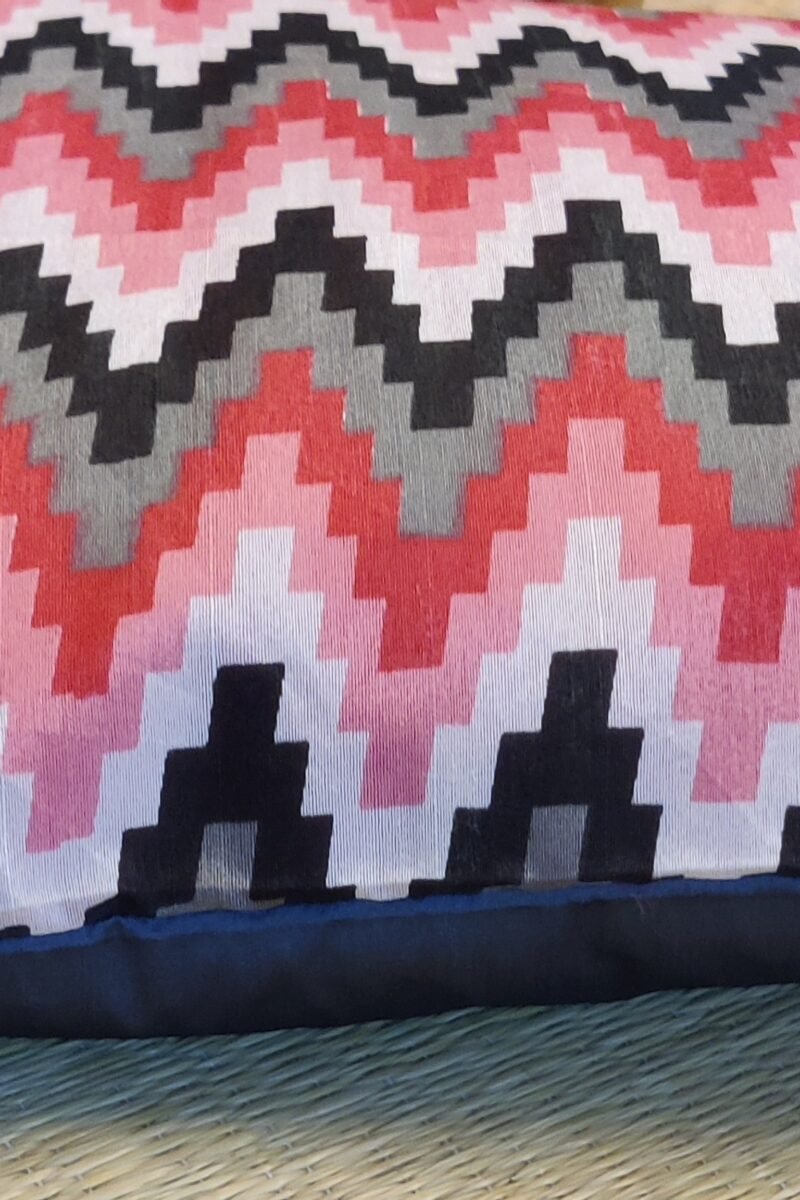 Cozy Cushion: Pink Grey and Black Pattu Silk With Digital Print Cushion Cover 16" X 16" - Image 5