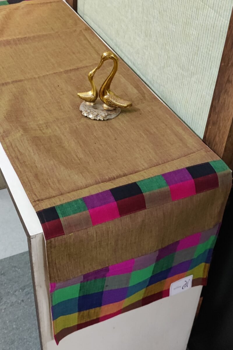 Rustic Runners: Green and Reddinh Brown with Check Print Cotton Runner 14" X 62"