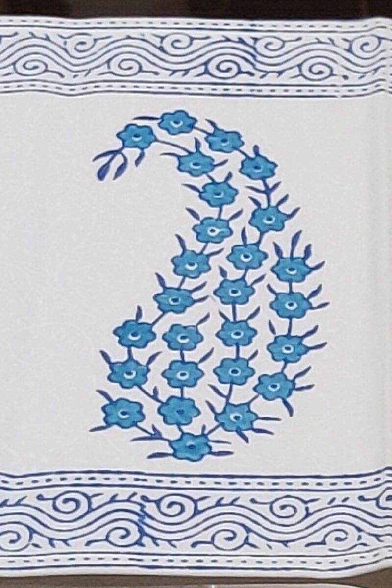 Rustic Runners: White with Blue Block Print Casement Cotton Runner 12" X 68" - Image 6