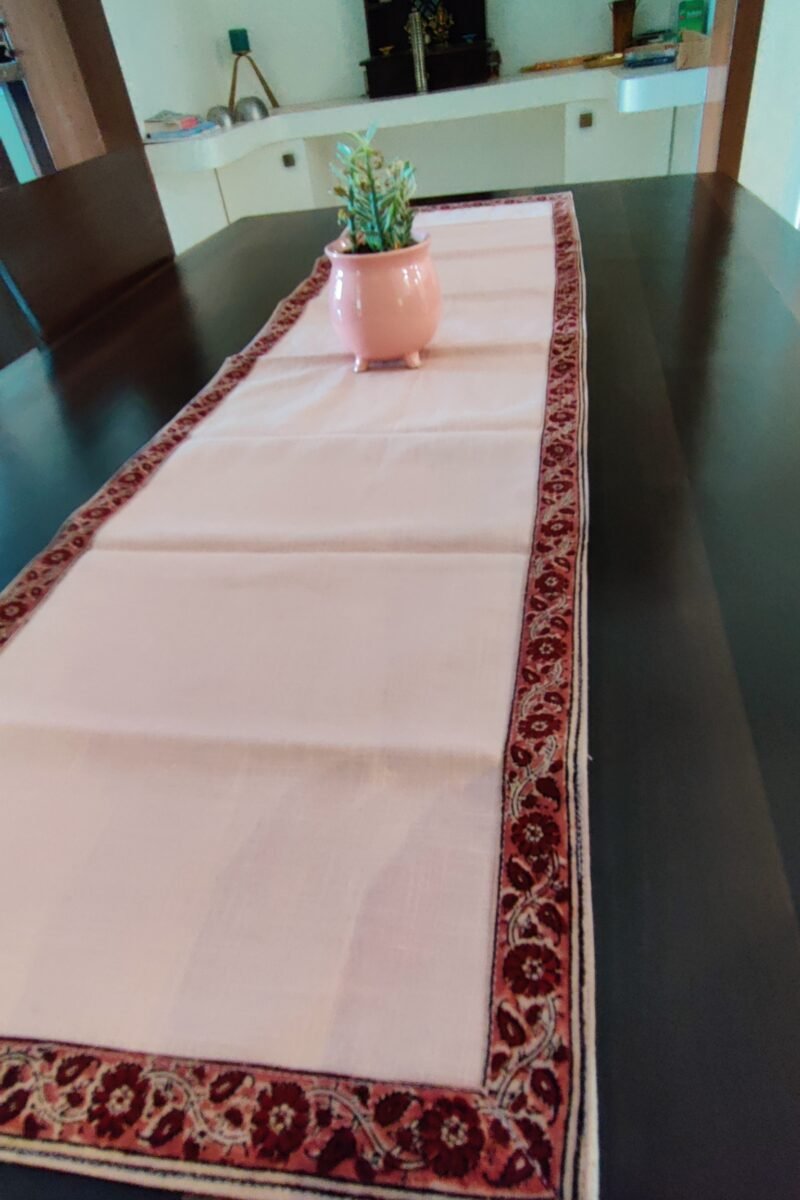Rustic Runners: Light Biscuit with Thin Kalamkari Print Casement Cotton Runner 14" X 52" - Image 2
