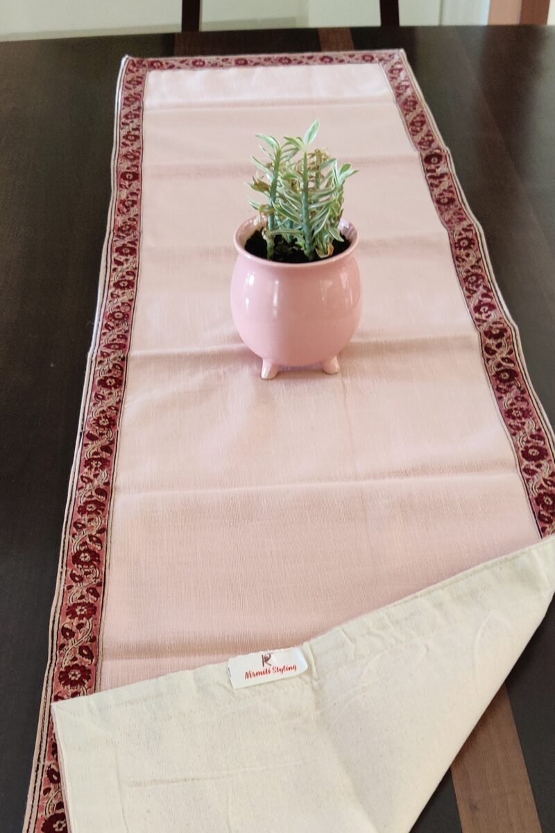 Rustic Runners: Light Biscuit with Thin Kalamkari Print Casement Cotton Runner 14" X 52" - Image 3