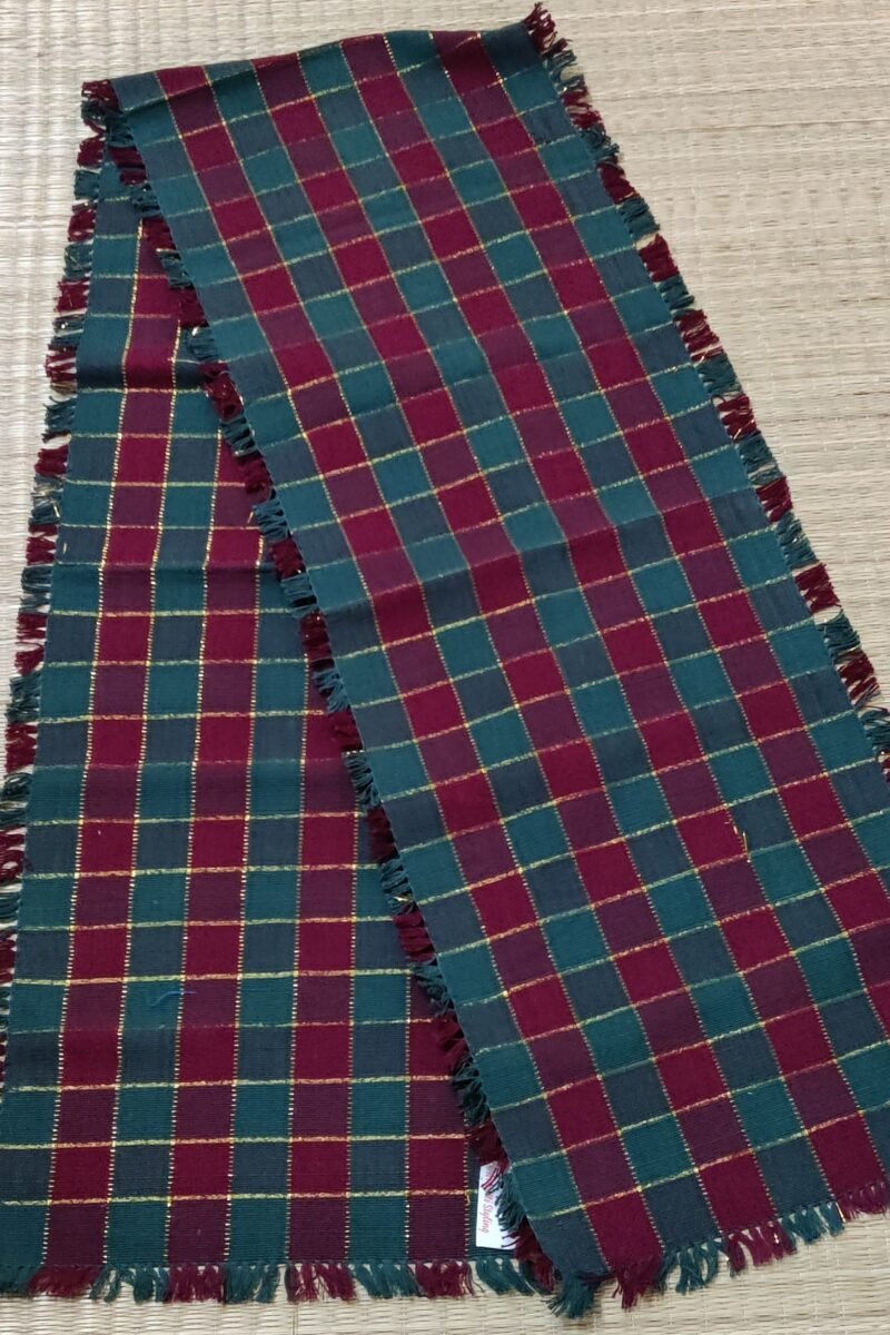 Rustic Runners: Green and Maroon Evergreen Check Cotton Runner 14" X 75" - Image 2