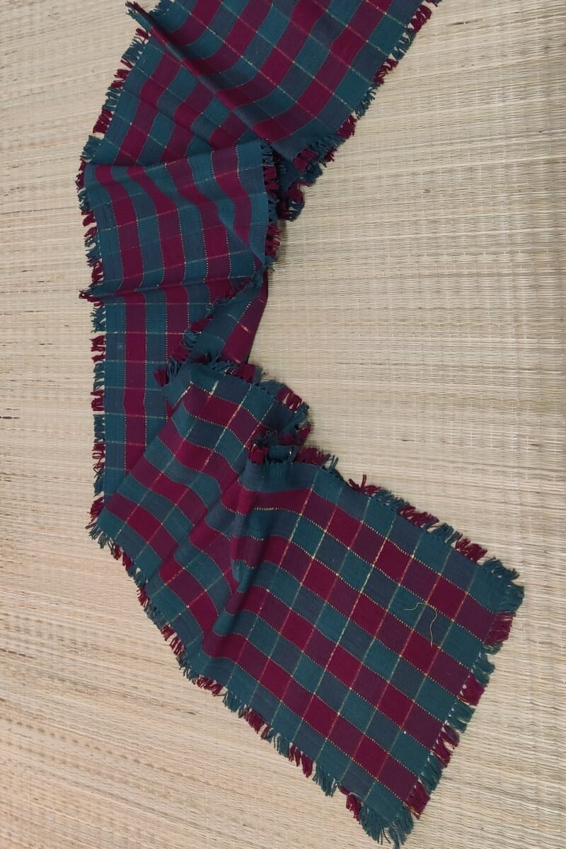 Rustic Runners: Green and Maroon Evergreen Check Cotton Runner 14" X 75" - Image 3