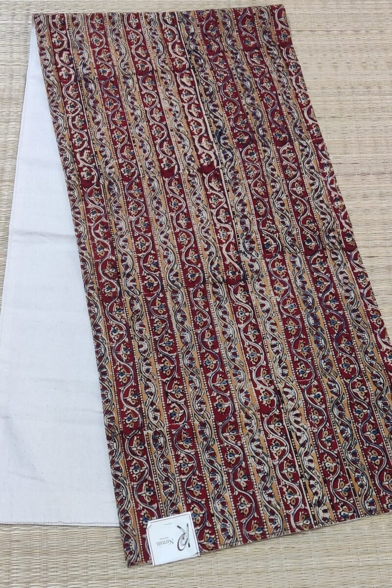 Rustic Runners: Maroon and Yellow Flower and Stem Kalamkari Print Cotton Runner 14" X 58" - Image 2