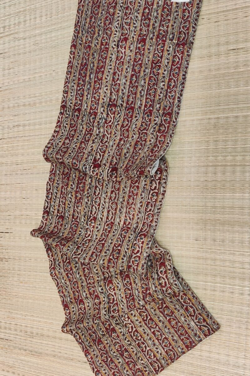 Rustic Runners: Maroon and Yellow Flower and Stem Kalamkari Print Cotton Runner 14" X 58" - Image 3