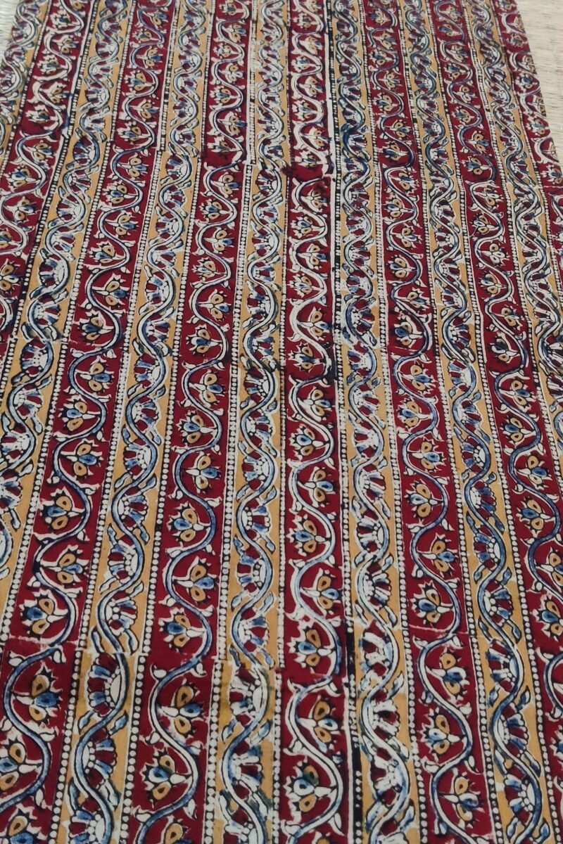 Rustic Runners: Maroon and Yellow Flower and Stem Kalamkari Print Cotton Runner 14" X 58" - Image 4
