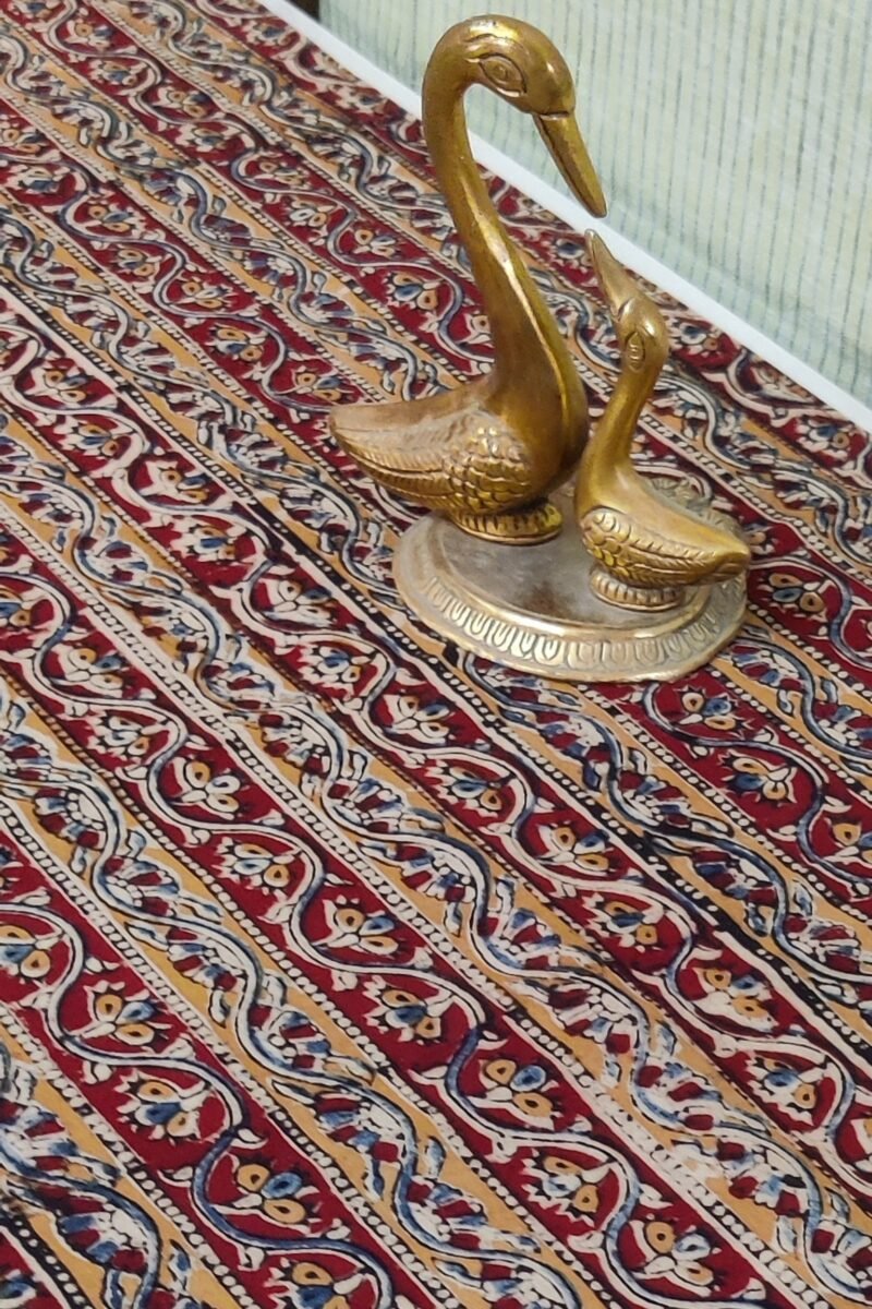 Rustic Runners: Maroon and Yellow Flower and Stem Kalamkari Print Cotton Runner 14" X 58" - Image 5