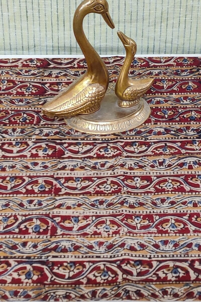 Rustic Runners: Maroon and Yellow Flower and Stem Kalamkari Print Cotton Runner 14" X 58" - Image 6