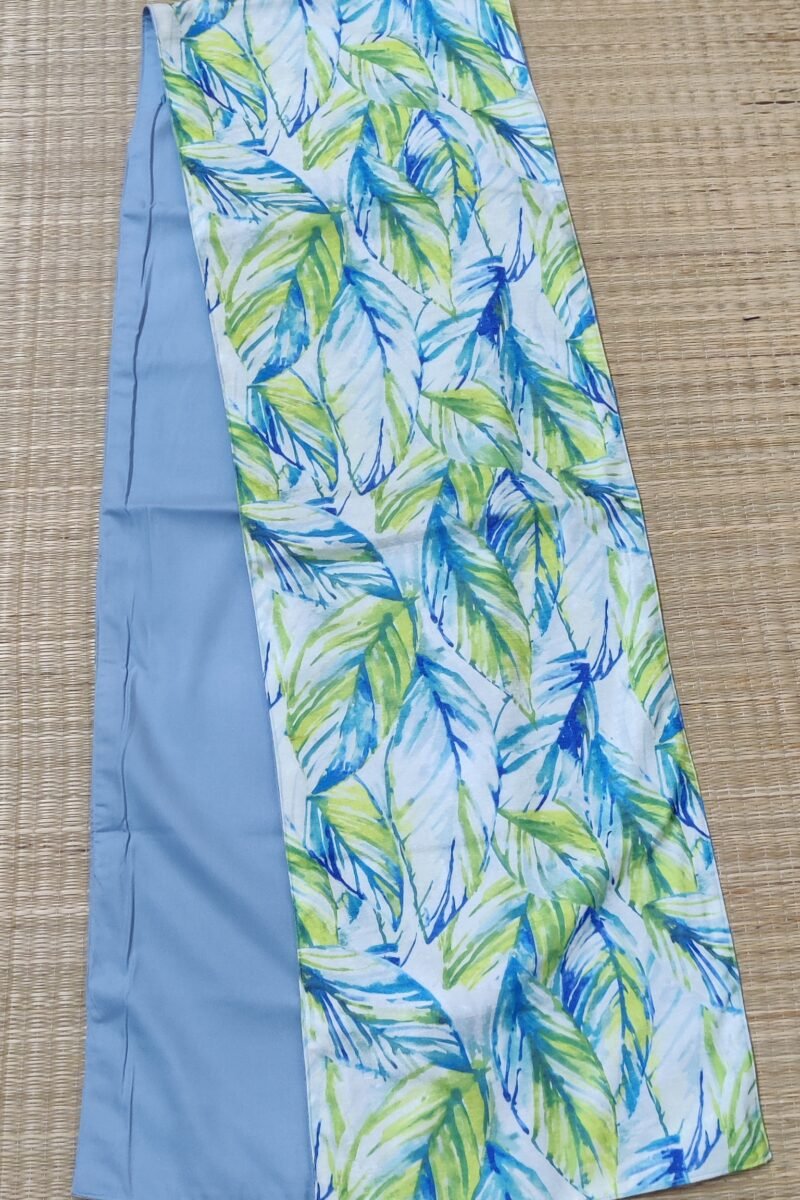 Rustic Runners: White and Blue with Leaf Print Polyester Runner 14" X 92" - Image 2