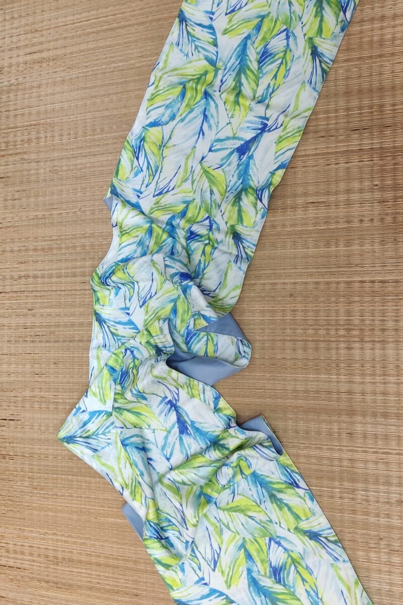 Rustic Runners: White and Blue with Leaf Print Polyester Runner 14" X 92" - Image 3