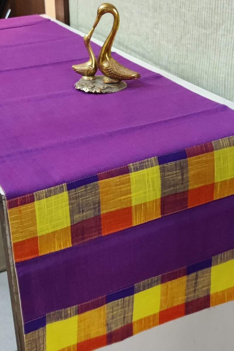Rustic Runners: Purple and Yellow Royal Mangalgiri Check Handloom Cotton Runner 14" X 60" - Image 5