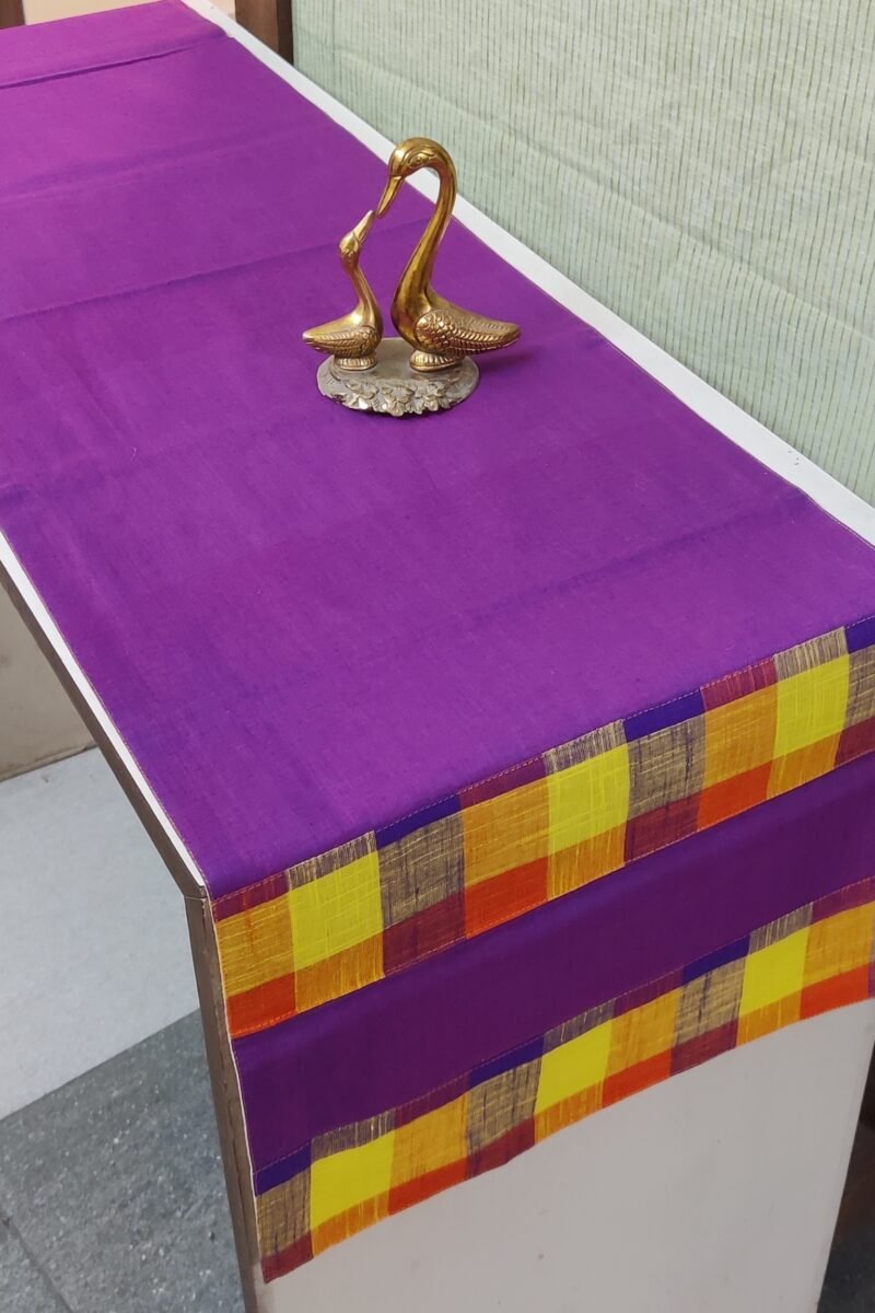 Rustic Runners: Purple and Yellow Royal Mangalgiri Check Handloom Cotton Runner 14" X 60"