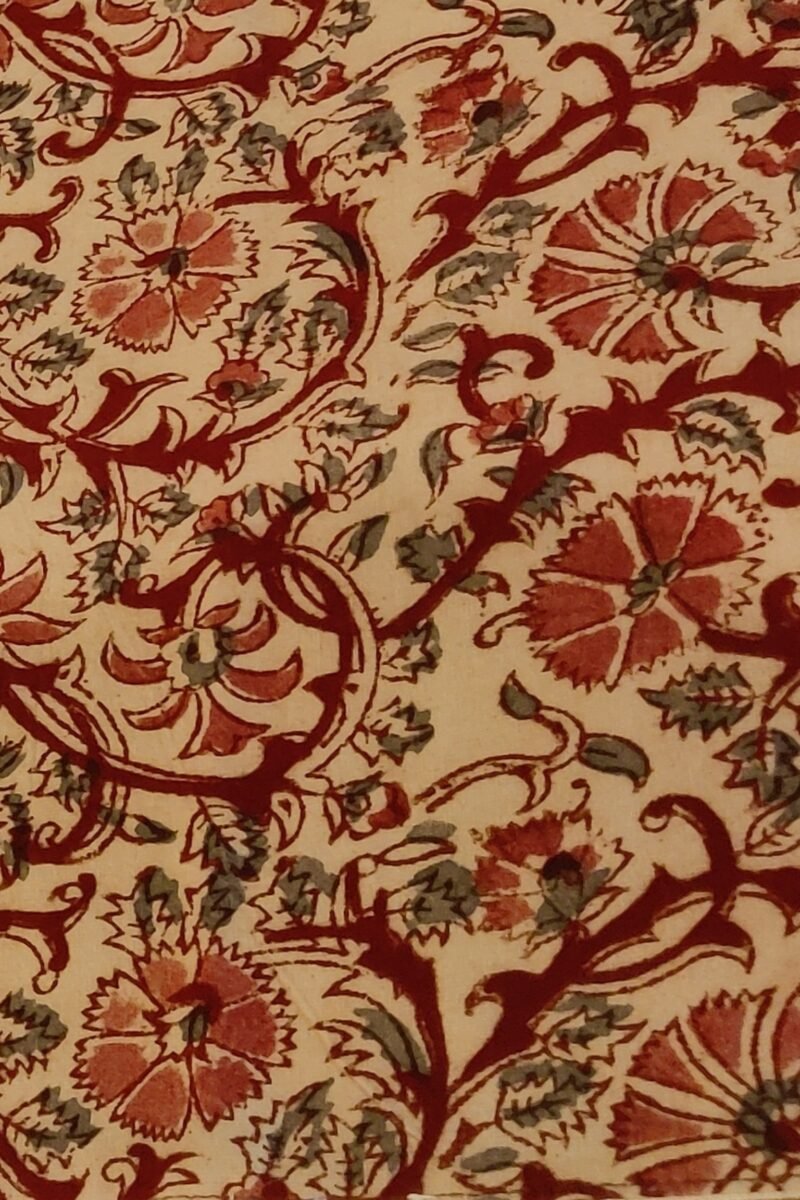 Rustic Runners: Fawn and Rust Flower Kalamkari Printed Cotton Runner 14" X 97" - Image 5